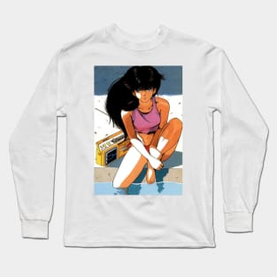 Retro Japanese Anime Sad Girl Summer Pool Side Vaporwave Aesthetic Shirt Long Sleeve T-Shirt